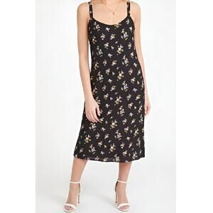 Reformation Avalon Floral Midi Dress Black Scoop Neck Sleeveless Size 10
